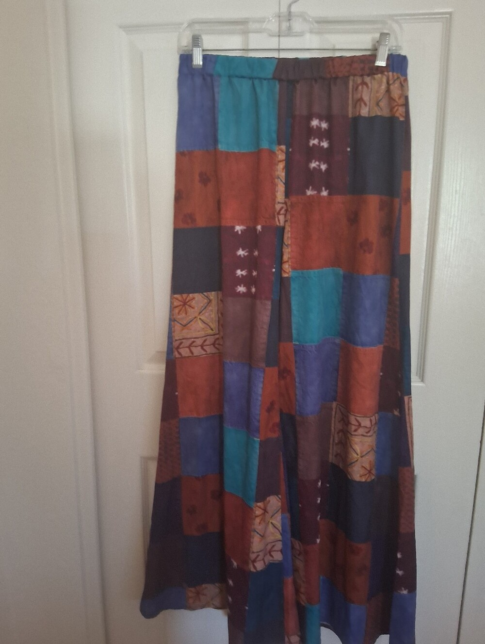 ROMWE Teal Rust Navy Patchwork Wide-Leg Pants